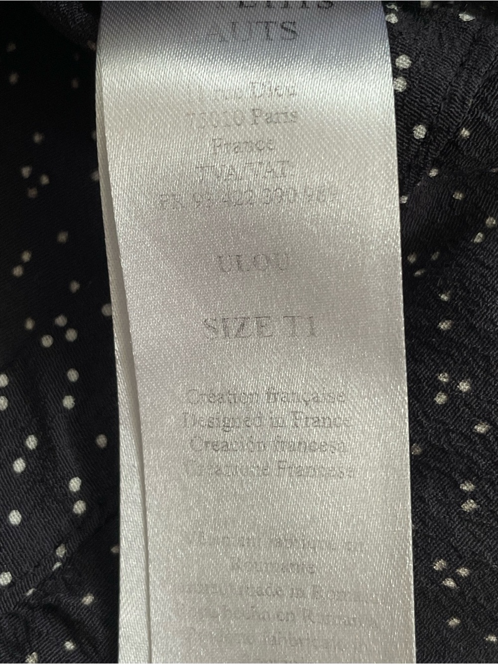 DES PETITS HAUTS Black Long Sleeve Peplum Button Top with White Micro Print - Picture 12 of 15